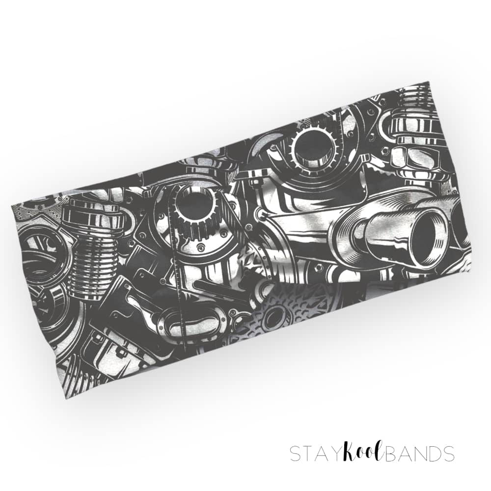 Soft headband for adults in motorcycle parts mechanic pattern 