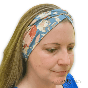 Blue with Cream Flowers Headband