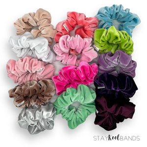 velvety velour scrunchies fourteen shown in a variety of colors