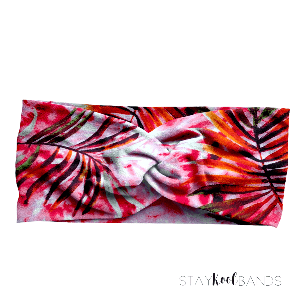 Pink Tie Dye with Leaves Headband
