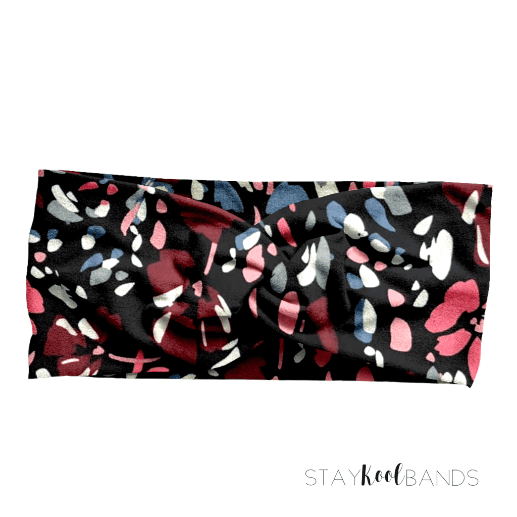 black with pink and blue speckles, headband by staykoolbands