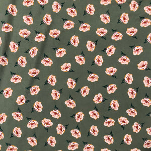 olive fabric with rose pattern on a soft material. makes luxurious hair accessories | Stay Kool Bands