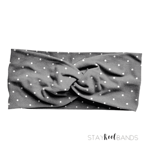 grey with white dot soft headband side view