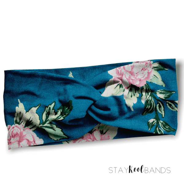 Teal with Pink Flowers Headband