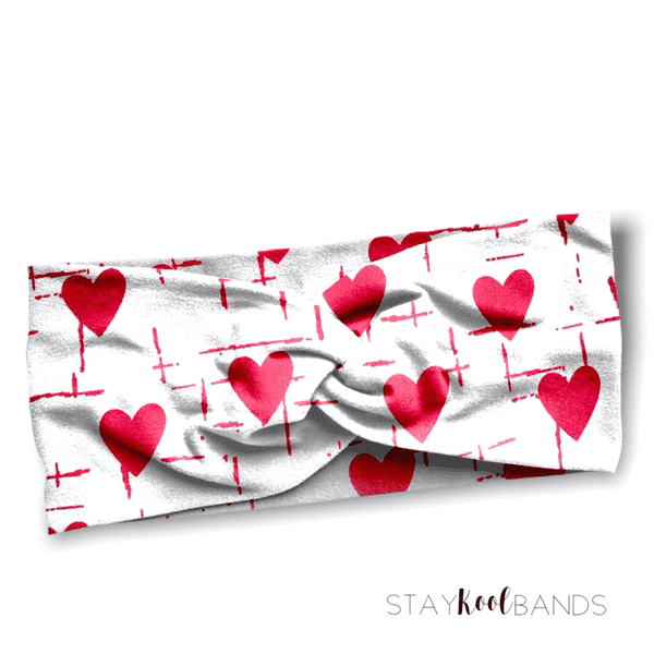 white headband with red hearts