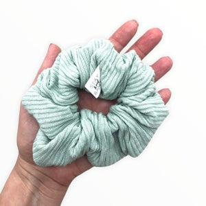 wide scrunchie soft knit in light teal